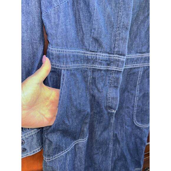 Boden 10 Petite Hattie Denim Blue Shirt Dress Button Up Pockets - Picture 6 of 7